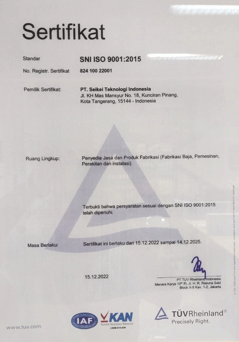 Sertifikat SNI ISO 9001 : 2015